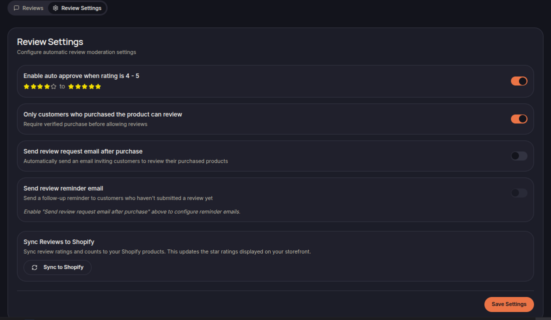 Review Settings Review Settings